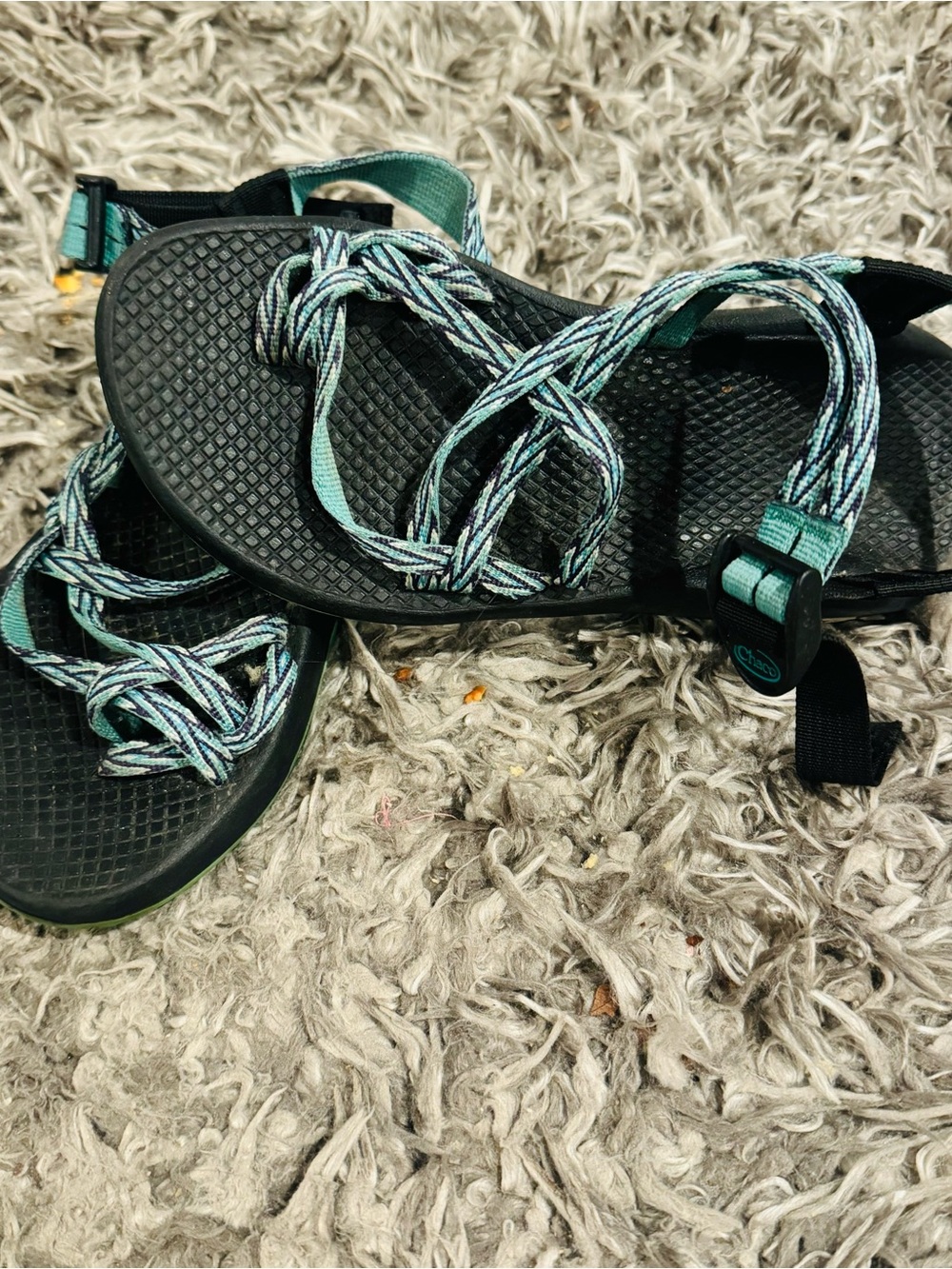 Chaco Women's Black and Teal Strappy Athletic Sandals